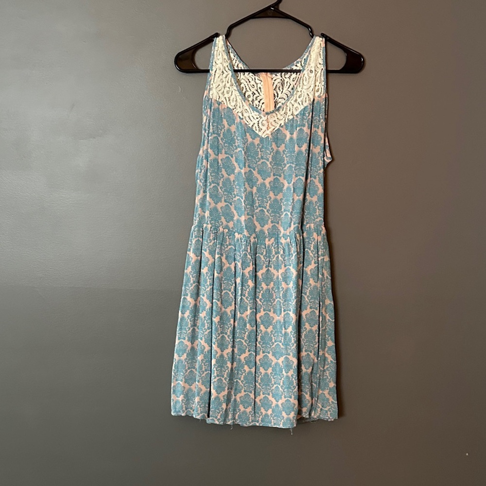 Annabella Blue and Cream Lace Mini Dress